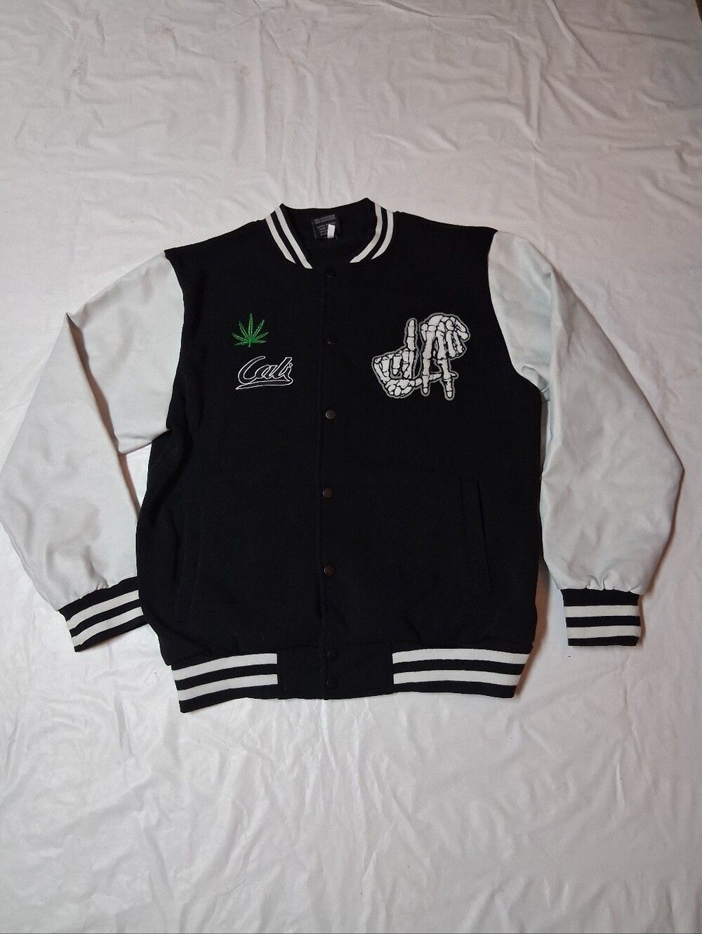 Original Deluxe LA Skeleton Black and White Striped Collar Jacket Sz XL Preowned
